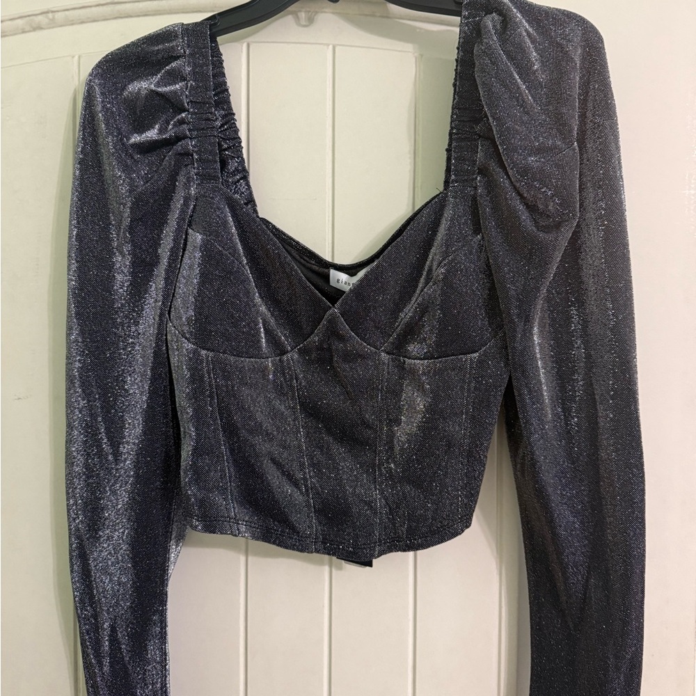 Gianni Bini Shimmering Black Long Sleeve Blouse